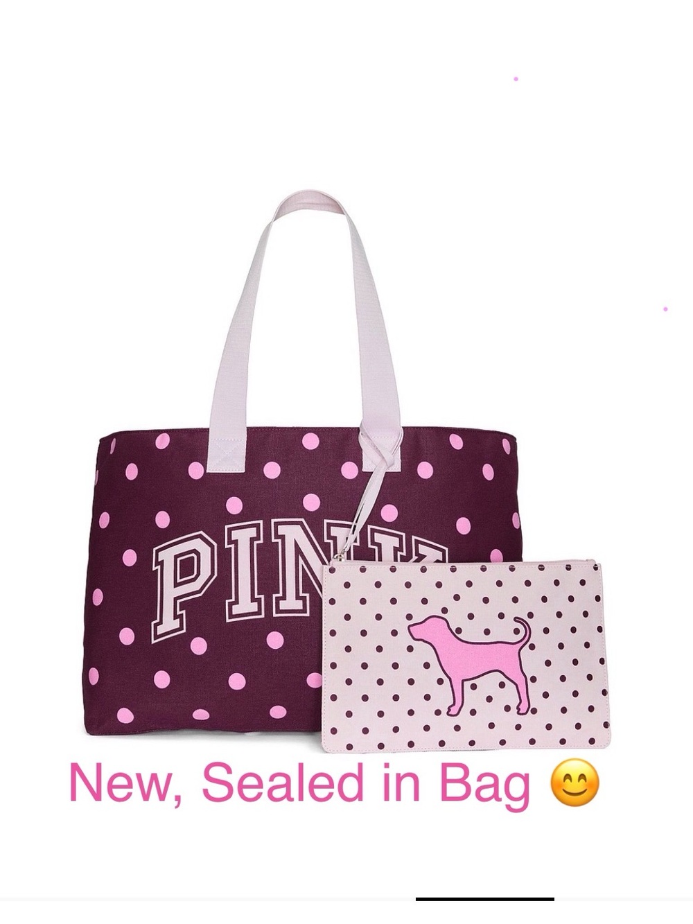 PINK Victoria's Secret Polka Dot Tote Bag with Pouch